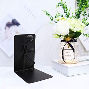 Agirlgle Bookends Decorative Book Ends Metal Black Heavy Duty Man Bookend Studious Reading Book end Bookshelf Decor for Bedroom Library Office School Book Display Desktop Organizer Adults Kids Gift