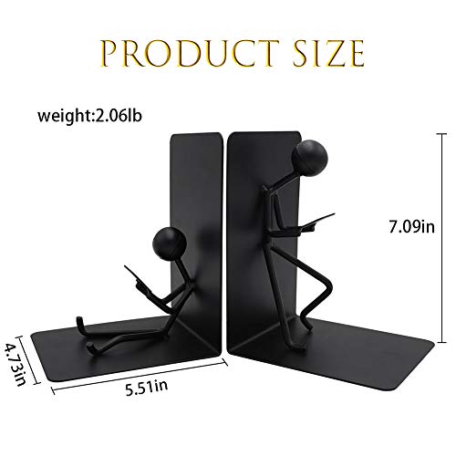 Agirlgle Bookends Decorative Book Ends Metal Black Heavy Duty Man Bookend Studious Reading Book end Bookshelf Decor for Bedroom Library Office School Book Display Desktop Organizer Adults Kids Gift