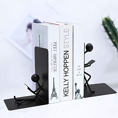 Agirlgle Bookends Decorative Book Ends Metal Black Heavy Duty Man Bookend Studious Reading Book end Bookshelf Decor for Bedroom Library Office School Book Display Desktop Organizer Adults Kids Gift