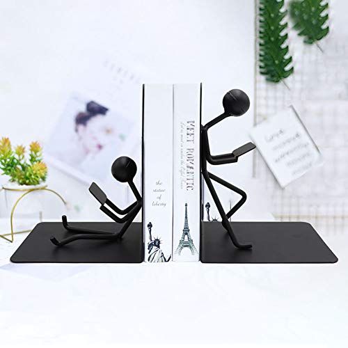 Agirlgle Bookends Decorative Book Ends Metal Black Heavy Duty Man Bookend Studious Reading Book end Bookshelf Decor for Bedroom Library Office School Book Display Desktop Organizer Adults Kids Gift