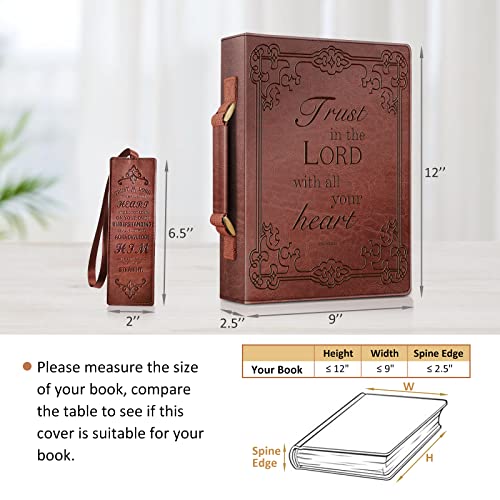 Classic Bible Cover, FINPAC Large PU Leather Carrying Book Case Church Bag Bible Protective with Handle, Perfect Gift for Men, Women, Father, Mother, Friends [Trust in The Lord] -Brown