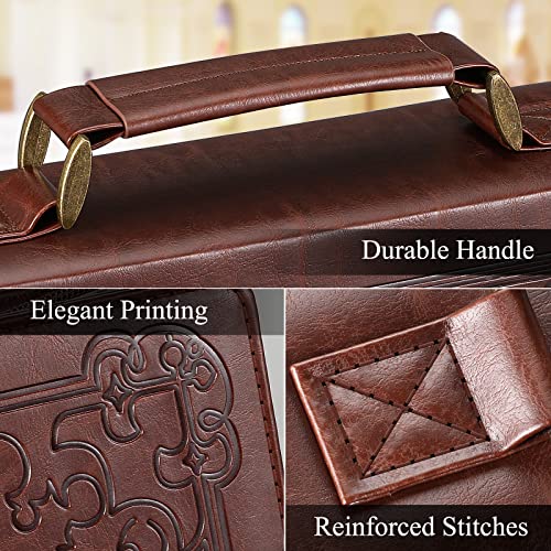 Classic Bible Cover, FINPAC Large PU Leather Carrying Book Case Church Bag Bible Protective with Handle, Perfect Gift for Men, Women, Father, Mother, Friends [Trust in The Lord] -Brown