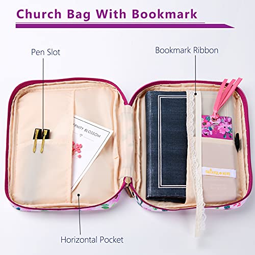 Floral Bible Cover Case with Scripture Carrying Book Case Church Bag with Leather Bookmark Protective with Handle, Zipper and Pockets for Standard Size Bible, Gift for Women Girl Kids 10“x7.5”x2.5"