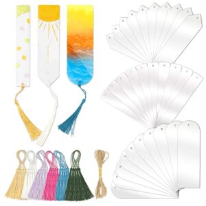 rahata acrylic bookmarks blanks bulk 30 pcs clear bookmark clear plastic set for vinyl diy craft (3 shape of bookmarks and 6 color tassels)