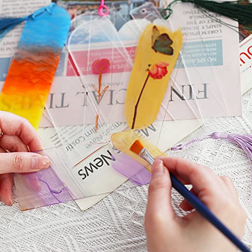 RAHATA Acrylic Bookmarks Blanks Bulk 30 PCS Clear Bookmark Clear Plastic Set for Vinyl DIY Craft (3 Shape of Bookmarks and 6 Color Tassels)