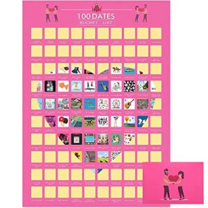 WOKEIO 100 Dates Challenge Couples Scratch off Book, Scratch off Poster, Things to Do Bucket List Scratch Poster - Date Night Ideas Scratch Off Book for Couples, Mother's Day Gift For Your Lover