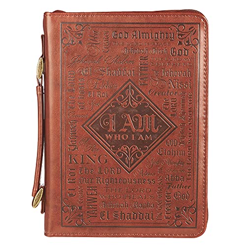 Christian Art Gifts Men's Classic Bible Cover Names of God Exodus 34:6, Brown Faux Leather, Large