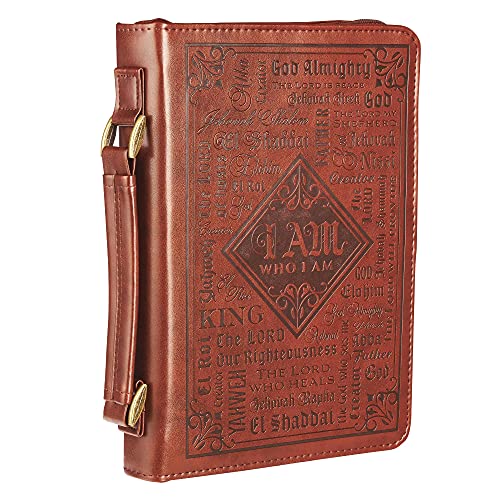 Christian Art Gifts Men's Classic Bible Cover Names of God Exodus 34:6, Brown Faux Leather, Large