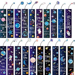 space theme bookmarks with metal charms planet rocket space ship theme bookmarks inspirational quotes bookmarks cards for space party favors students kids adults encouragement (20 pieces)
