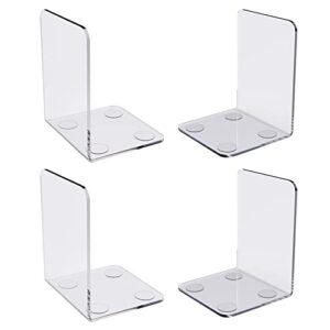clear acrylic book ends, 4 pcs heavy duty non-skid bookends for shelves/desk, office home book stopper for book, video games, cds