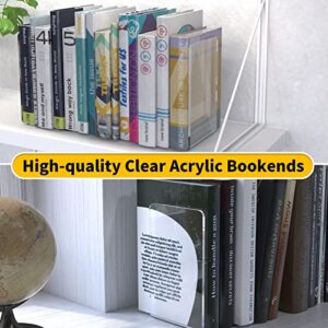 Clear Acrylic Book Ends, 4 Pcs Heavy Duty Non-Skid Bookends for Shelves/Desk, Office Home Book Stopper for Book, Video Games, CDs