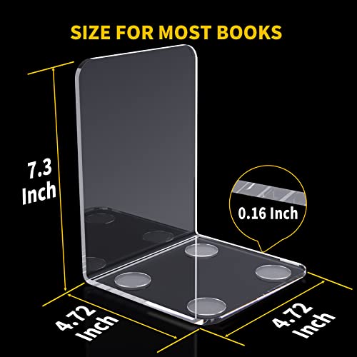 Clear Acrylic Book Ends, 4 Pcs Heavy Duty Non-Skid Bookends for Shelves/Desk, Office Home Book Stopper for Book, Video Games, CDs