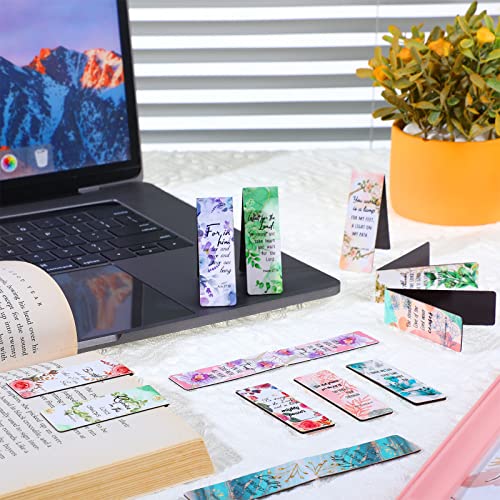 48 Pcs Bible Verse Magnetic Bookmarks, Inspirational Scripture Christian Book Markers Religious Motivational Encouragement Flower Page Clips Presents for Women School Office Supplies(Stylish Style)