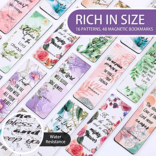 48 Pcs Bible Verse Magnetic Bookmarks, Inspirational Scripture Christian Book Markers Religious Motivational Encouragement Flower Page Clips Presents for Women School Office Supplies(Stylish Style)