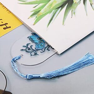 Blank Clear Acrylic Bookmarks Penta Angel 20Pcs Rectangle Plastic Craft Transparent Acrylic Book Markers with 20Pcs Small Bookmark Tassels for DIY Projects and Graduation Gift Tag (Semicircle)