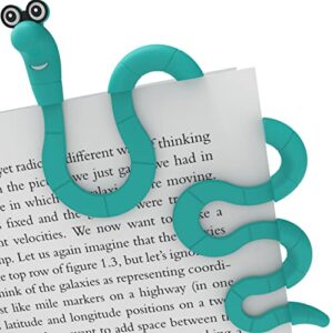clip bookmarks for kids students women and men – wally the bookworm cool cute bookmark and page holder unique gift idea – funny book marker and reading accessory for book lovers (turquoise)