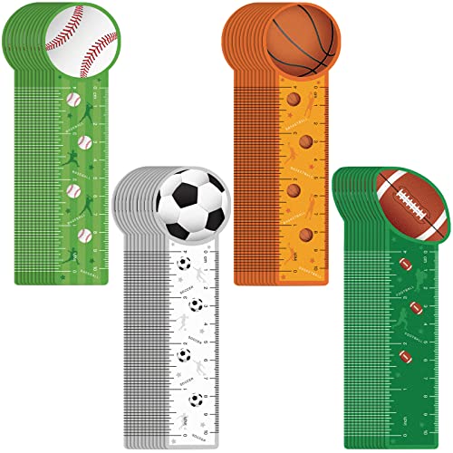 Cute Bookmarks Ruler for Kids Sports Themed Cute Bookmarks Reading Rulers Party Favor for Kids Birthday Students, Teens, Basketball Baseball Football Soccer Party Supplies Classroom Prizes (48 Pieces)