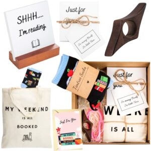 book lovers gifts box – the perfect gifts for book lovers -contains 5 curated reading gifts in a beautifully packed box – includes a tote bag comfy socks book mark and more – ideal gifts for readers