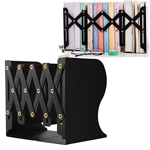 Metal Bookends for Heavy Books, Sturdy Book Stopper to Hold Books Heavy Duty, Adjustable Book Ends for Office & School (Black)