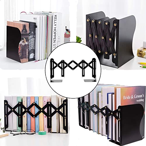 Metal Bookends for Heavy Books, Sturdy Book Stopper to Hold Books Heavy Duty, Adjustable Book Ends for Office & School (Black)