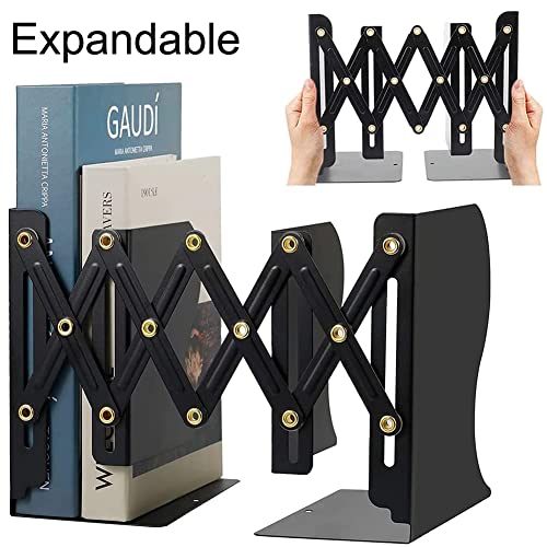 Metal Bookends for Heavy Books, Sturdy Book Stopper to Hold Books Heavy Duty, Adjustable Book Ends for Office & School (Black)