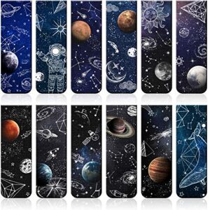 12 pieces magnetic bookmarks space moon roaming bookmarks magnetic page clip space assorted book markers set for students reading, 12 styles