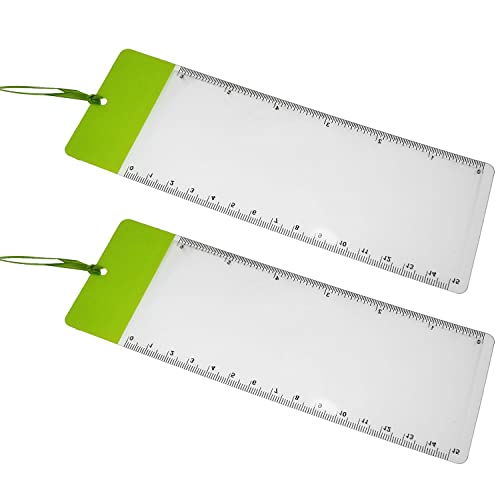 SQXBK Magnifier Bookmark 2PCS Green Magnifying Fresnel Lens Bookmarks with 6Inch Ruler