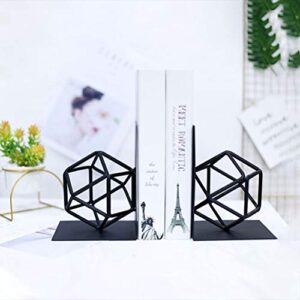 Agirlgle Bookends Decorative Book Ends Metal Black Heavy Duty Bookend Modern Geometric Design Book end Bookshelf Decor for Home Library Office School Book Display Desktop Organizer Gift