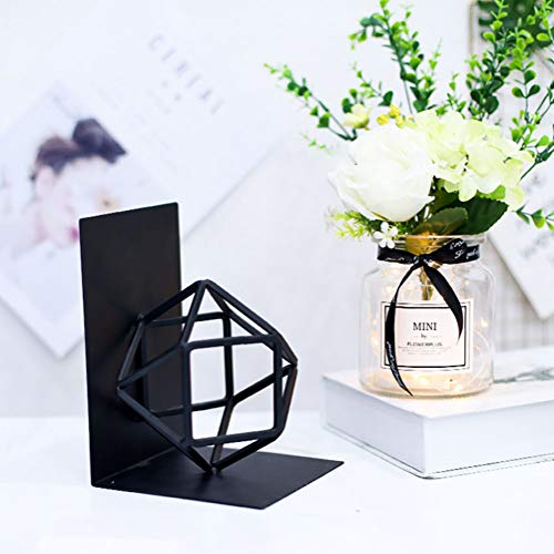 Agirlgle Bookends Decorative Book Ends Metal Black Heavy Duty Bookend Modern Geometric Design Book end Bookshelf Decor for Home Library Office School Book Display Desktop Organizer Gift