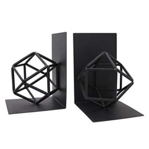 Agirlgle Bookends Decorative Book Ends Metal Black Heavy Duty Bookend Modern Geometric Design Book end Bookshelf Decor for Home Library Office School Book Display Desktop Organizer Gift