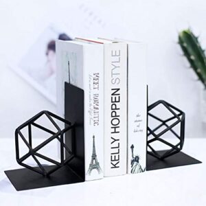 Agirlgle Bookends Decorative Book Ends Metal Black Heavy Duty Bookend Modern Geometric Design Book end Bookshelf Decor for Home Library Office School Book Display Desktop Organizer Gift