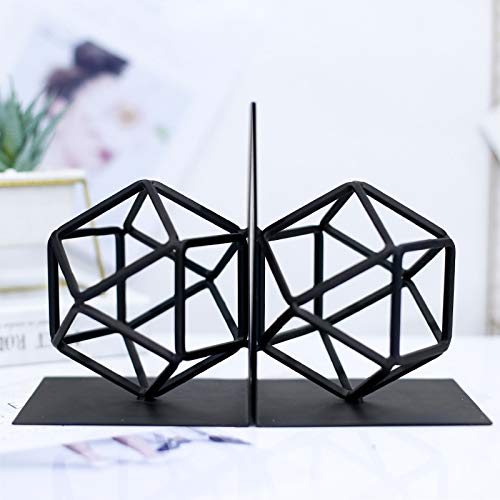 Agirlgle Bookends Decorative Book Ends Metal Black Heavy Duty Bookend Modern Geometric Design Book end Bookshelf Decor for Home Library Office School Book Display Desktop Organizer Gift