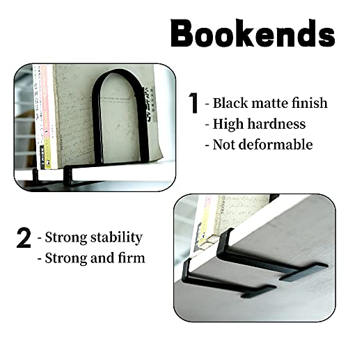 Bookends for Shelves - Heavy-Duty Clamped Book Ends Book Shelf Holders, Non-Skid Bookends Stoppers Supports (Black, 2)