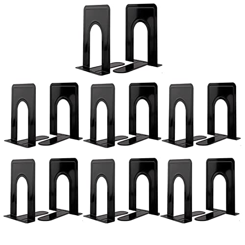 Book Ends, Heavy Duty Bookends to Hold Books, Metal Bookends for Home Office Decorative, Book Ends for Heavy Books/Movies/CD, Black 6.5 x 5 x 5.7 INES, 7 Pairs/ 14 Pieces