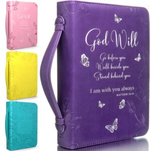 Bible Covers for Women and Girls - Leather Bible Case Bag Large and Medium Size Fits Books Up to 10.1 x 7 x 1.9 Inches - Gift for Women Bright Goods by DEHITE - Purple Faux PU Leather Bible Accessory