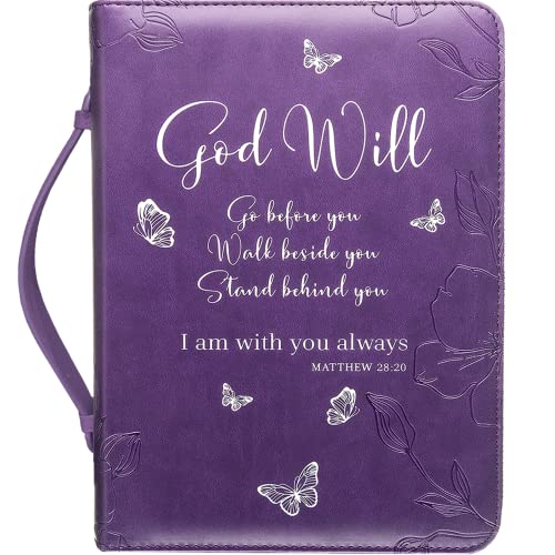 Bible Covers for Women and Girls - Leather Bible Case Bag Large and Medium Size Fits Books Up to 10.1 x 7 x 1.9 Inches - Gift for Women Bright Goods by DEHITE - Purple Faux PU Leather Bible Accessory