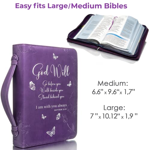 Bible Covers for Women and Girls - Leather Bible Case Bag Large and Medium Size Fits Books Up to 10.1 x 7 x 1.9 Inches - Gift for Women Bright Goods by DEHITE - Purple Faux PU Leather Bible Accessory