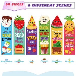 60 Pieces Scented Bookmarks Scratch and Sniff Fun Bookmarks 6 Styles for Students Bookmarks Smelly Bookmarks for Kids (Fruit Style)