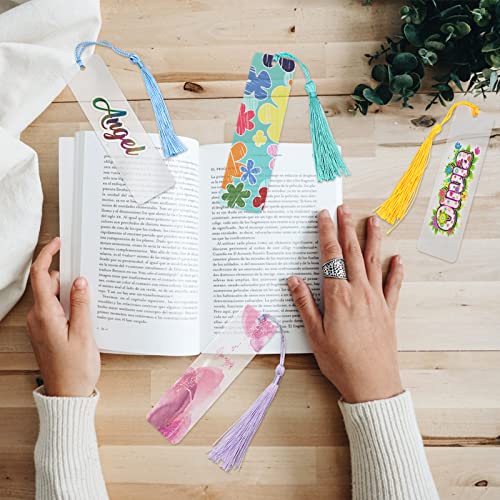 30 Pcs Acrylic Bookmark Blanks with 30 Pcs Tassels, ZYNERY Unfinished Transparent Bookmarks, Double Sided DIY Rectangle Bookmarks for Women, Kids, Book Lovers (3.2 x 12 cm/ 1.3 x 4.7 Inch)