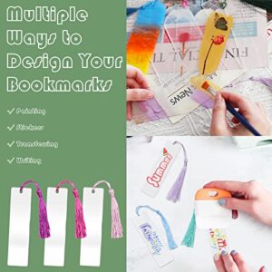 30 Pcs Acrylic Bookmark Blanks with 30 Pcs Tassels, ZYNERY Unfinished Transparent Bookmarks, Double Sided DIY Rectangle Bookmarks for Women, Kids, Book Lovers (3.2 x 12 cm/ 1.3 x 4.7 Inch)