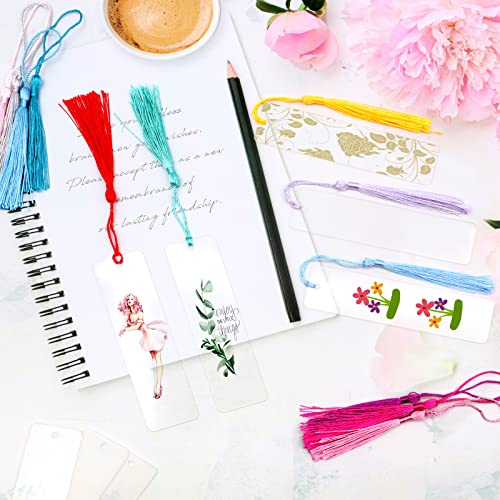 30 Pcs Acrylic Bookmark Blanks with 30 Pcs Tassels, ZYNERY Unfinished Transparent Bookmarks, Double Sided DIY Rectangle Bookmarks for Women, Kids, Book Lovers (3.2 x 12 cm/ 1.3 x 4.7 Inch)