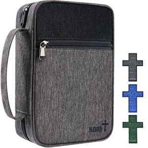 bible cover case with scripture book case church bag with 3 cross bookmarks protective with handle, zipper and pockets for men 10“x7.5”x2.5″ fits standard size bible 9.6″x7.5″x2.5″, black
