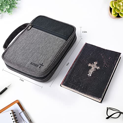 Bible Cover Case with Scripture Book Case Church Bag with 3 Cross Bookmarks Protective with Handle, Zipper and Pockets for Men 10“x7.5”x2.5" Fits Standard Size Bible 9.6"x7.5"x2.5", Black