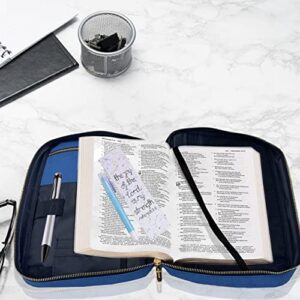 Bible Cover Bag, Blue Jean Pattern Bible Bag with Handle, Pockets and Zipper for Standard and Large Size Study Bible Case 10.2" X 2.7" X 7.5"