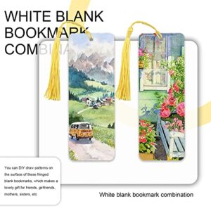 Bercoor 240 PCS White Blank Paper Bookmarks Decorate with 240 Pcs Tassels, Thick Cardstock Bookmark for DIY Craft Projects and Gifts Tags