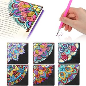 honoson 6 pcs diamond painting corner bookmark 5d diy page book marks triangle book lovers gifts for women girls art craft reading lovers presents (mandala flower)