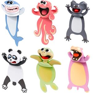6 pieces wacky bookmarks animal bookmarks 3d squashed bookmarks for kids students teachers, funny bookmark for reading (mixed style)