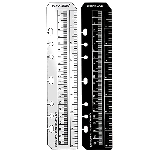 PERFORMORE 2 Pack of Snap-in 8” Bookmark Rulers, Black and Clear Plastic Page Marker Divider Pagefinder Measuring Today Ruler for A5 Size Binder Notebook Planner with Up to 7-Hole Ring Configuration