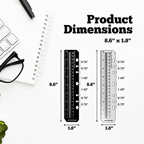 PERFORMORE 2 Pack of Snap-in 8” Bookmark Rulers, Black and Clear Plastic Page Marker Divider Pagefinder Measuring Today Ruler for A5 Size Binder Notebook Planner with Up to 7-Hole Ring Configuration