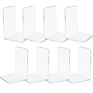 8 pcs book ends clear bookends acrylic bookends for shelves, heavy duty bookends plastic bookends for home office library decorative,7 x 4.8 x 4.8 ines